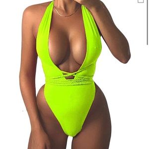 Deep plunge neon yellow swimsuit